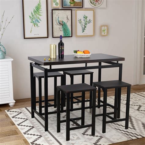 kepooman  piece dining table set modern counter height bar table   chairs black