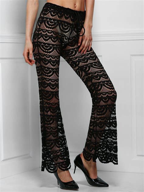 [67 Off] Sexy Lace See Through Solid Color Pants For Women Rosegal