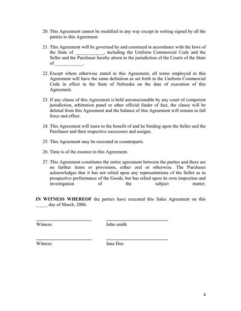 sales agreement template  word   formats page