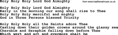 catholic hymns song holy holy holy lord god almighty lyrics