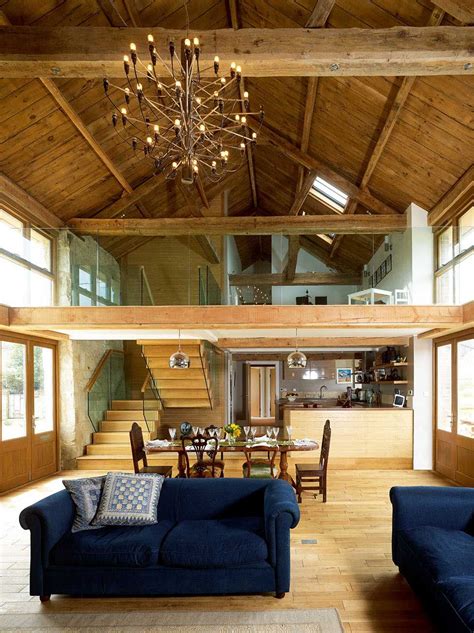 barn conversion interior  double height living space  galleried landing barn conversion