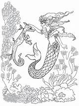 Mermaid Coloring Pages Adult Adults Seahorse sketch template