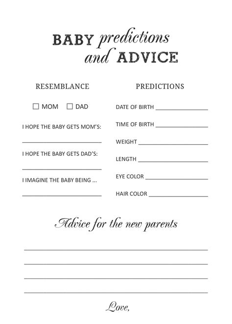 printable baby prediction  advice cards baby shower games