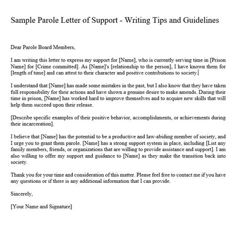 sample parole letter  support culturo pedia