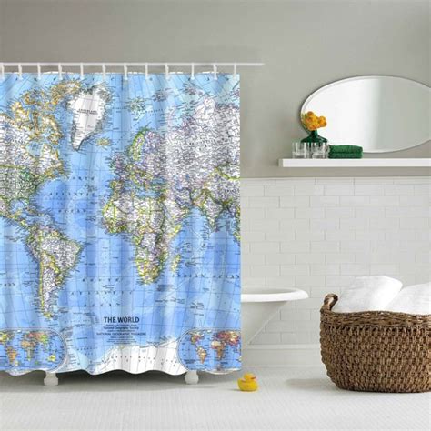 world map shower curtain high quality washable environmentally friendly