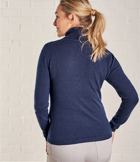 navy womens cashmere and merino polo neck jumper woolovers au