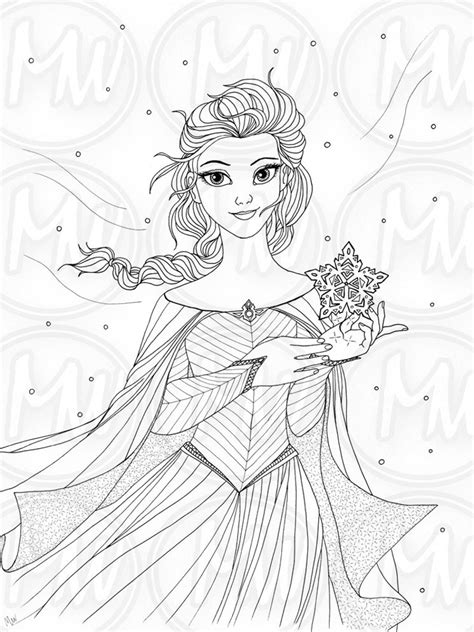 elsa frozen princess queen coloring page illustration etsy