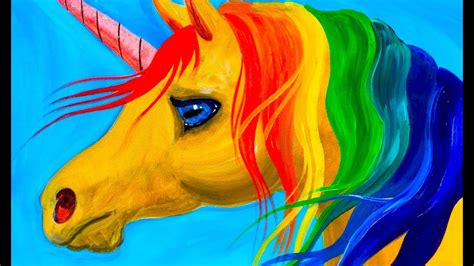 easy learn  paint rainbow unicorn acrylic tutorial beginners  kids