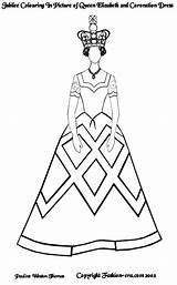 Queen Elizabeth Colouring Ii Dress Coronation Coloring Pages Drawing Outlines Fashion Jubilee Basic Outline Simple Color Gown Era Costume Getcolorings sketch template
