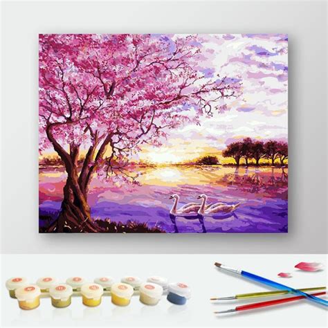 50x65cm Diy Oil Painting Pink Cherry Blossom Tree By Numbers Canvas