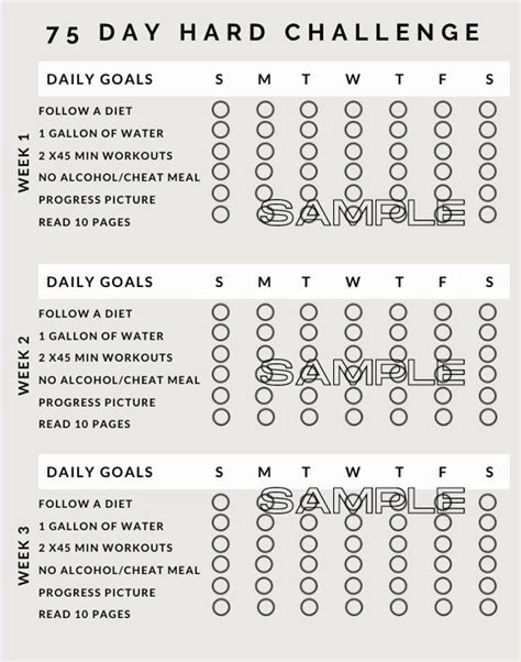printable  hard challenge habit tracker checklist calendar etsy