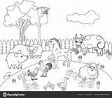 Ecosistema Terrestre Paesaggio Animali Rurale Farm Farbtonseite Paisagem Illustrazione Vettoriali Mariaflaya sketch template