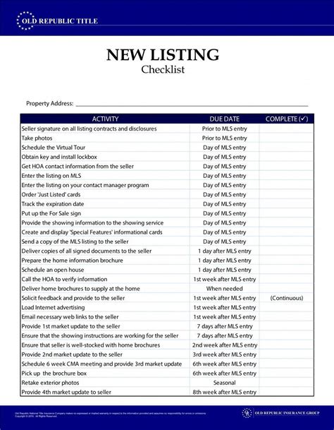 printable real estate listing checklist template