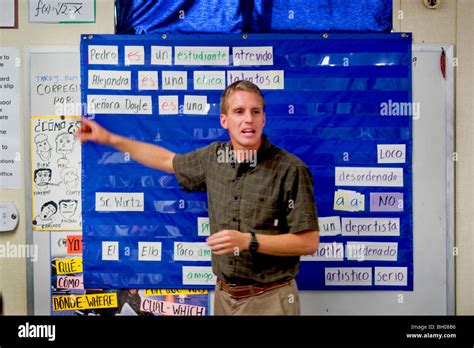 A California Middle School Spanish Teacher In A Classroom With His