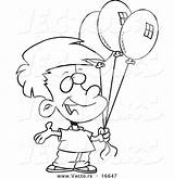Balloons Cartoon Holding Birthday Boy Drawing Coloring Vector Three Outlined Party Getdrawings Leishman Ron Royalty Girl sketch template