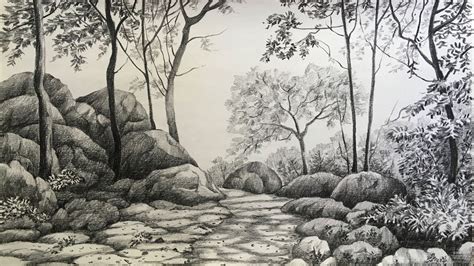 landscape drawing  pencil forest drawing pencil sketch youtube