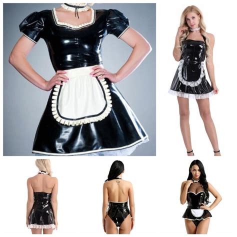 Sexy Women S Costume Cosplay French Maid Wet Look Leather Dress