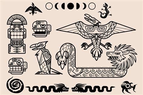 set  mayan  aztec patterns tribal elements  vector art