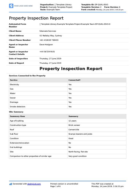 property condition report template  printable templates