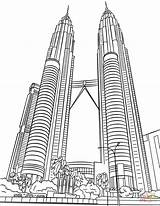 Petronas Twin Towers Coloring Pages Printable Klcc Drawing Malaysia Dessin Coloriage sketch template