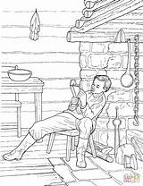 Cabin Log Coloring Pages Pioneer Reading Lincoln Boy America Abe Printable Inside Kirsten American Color Study Unit Adults Library Clipart sketch template