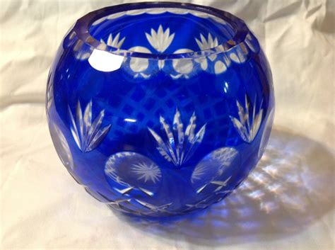 Vintage Cobalt Blue Cut To Clear Glass Bowl Vase Tealight