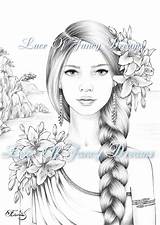 Coloring Pages Flowers Woman Drawing Unique Etsy Printable Flower Beautiful Color Adult Face Adults Sheets Sold Drawings Lilies Pdf Books sketch template