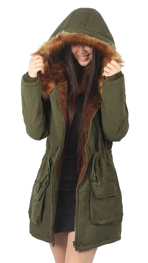 ilovesia winter fur lined coats  women parka jacket green size  walmartcom walmartcom