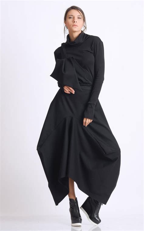 asymmetrische zwarte rok losse lange rok zwarte maxi rok etsy nederland black skirt
