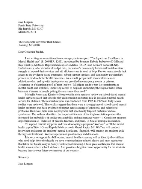 advocacy letter mental health health care