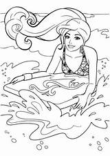 Barbie Coloring Pages Printable Surfing Waves sketch template