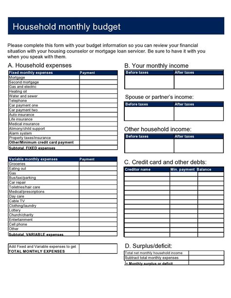 household budget templates family budget worksheets