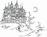Castle Halloween Skeleton Coloring Pages Scary Night Little Who Adult sketch template