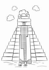 Tikal Temple Coloring Para Dibujo Imagen Pyramid Colorear Dibujos Maya Piramides Mayas Del Printable sketch template