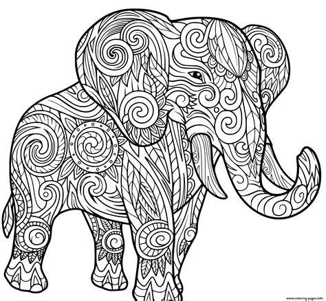 elephant  adult animals coloring page printable