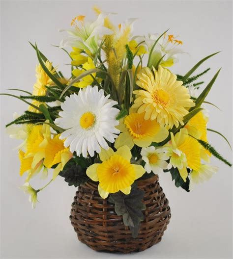 Spring Flower Wooden Basket Silk Floral Arrangement Spring