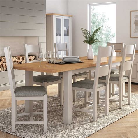 colby   person extending dining table painted grey oak top dining