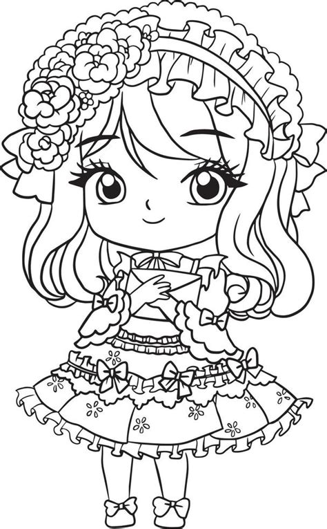 coloring page cartoon girl cute kawaii manga anime illustration