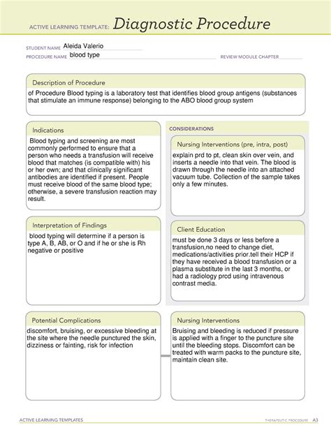 active learning template diagnostic procedure form  blood type active learning templates