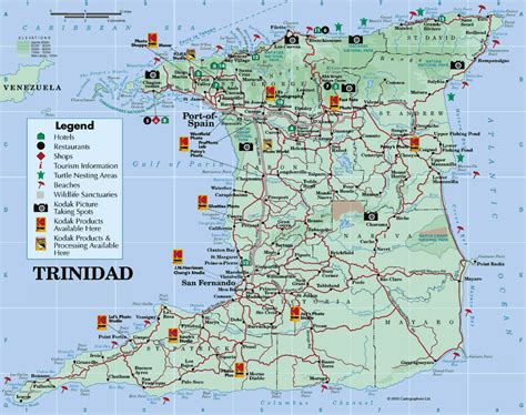 large detailed road  tourist map  trinidad island trinidad island