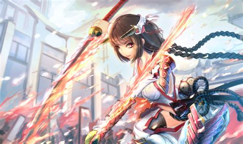 Girl Sword Fighting Anime Art Beautiful