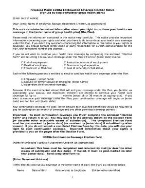 cobra letter  employee  template pdffiller