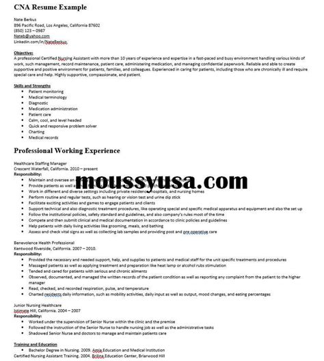 cna resume   job description mous syusa