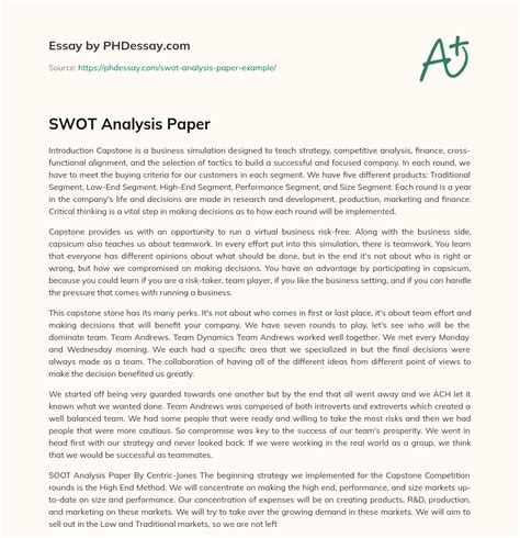 swot analysis paper phdessaycom