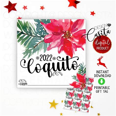 coquito  floral printable gift tag labelfrom bottle etsy