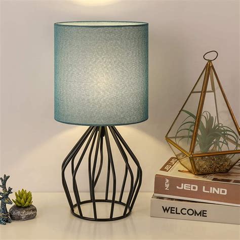 Modern Table Lamp Small Nightstand Teal Lamp For Bedroom Black Metal