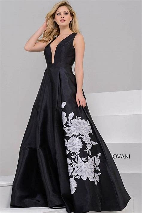 black  neck pleated skirt ballgown  dresses jovani dresses ball gowns