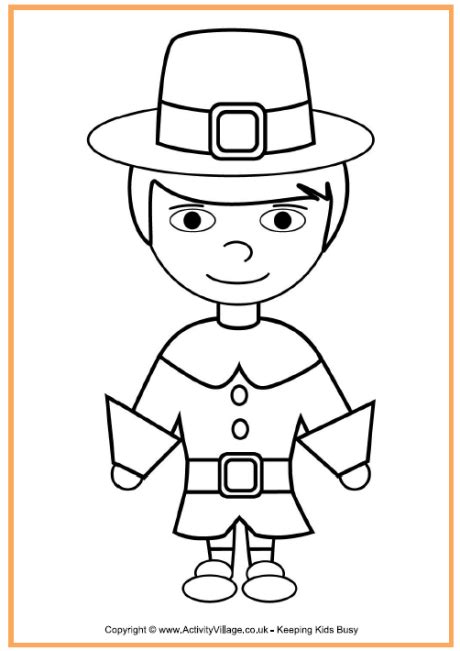 pilgrim boy colouring page thanksgiving colouring pages  kids