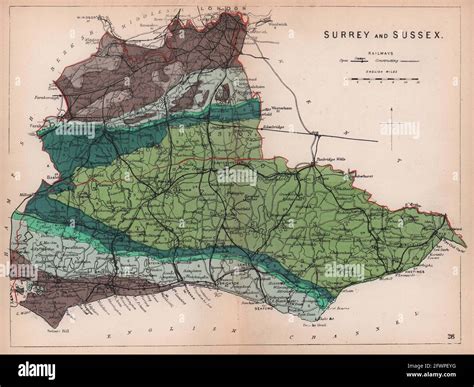 surrey sussex antique geological county map  james reynolds