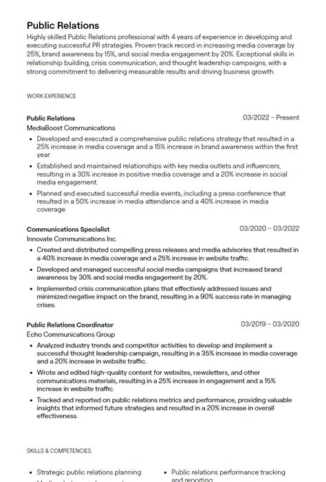public relations resume examples  guidance